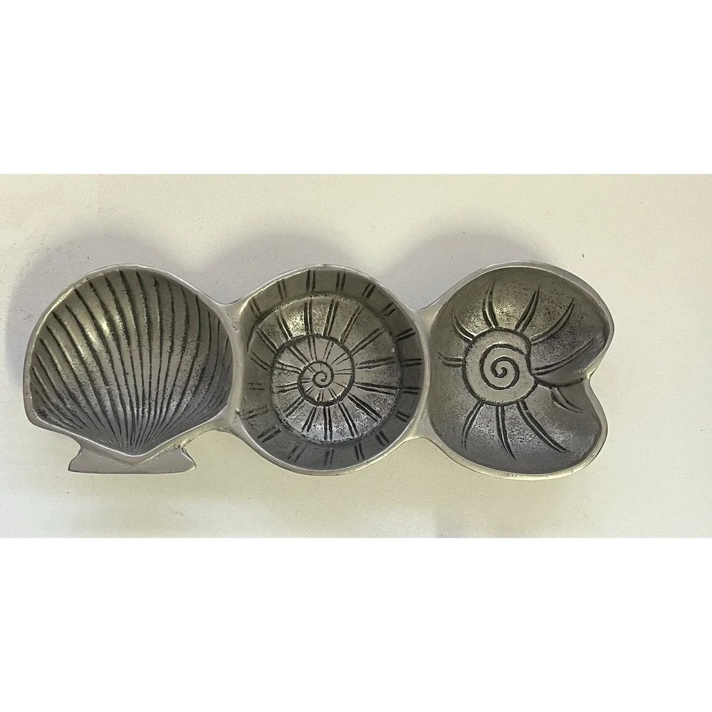 Silver‎ Pewter Shell Shaped Dish Candy Nut Trinket Serving Bowl Made In India AA